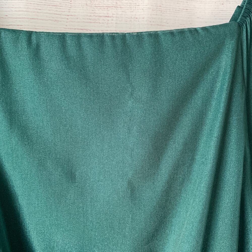 Andree by Unit Shimmery Forest Green Dress Sheer Long Sleeves Ruffle Size L - Picture 11 of 16